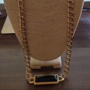 14" Gold Tone Bold Chain Style Necklace w/ Bold Gold Tone & Black Pendant